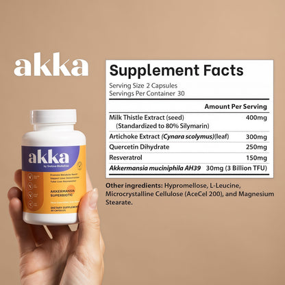 AKKA - Akkermansia Probiotic Liver Cleanse Detox & Repair - Liver Health Supplement for Energy, Digestion & Metabolism with Akkermansia Muciniphila Superbiotics, Non-GMO, Gluten-Free, 4-Pack